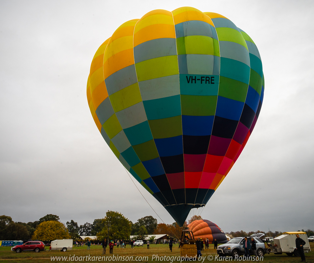 Milawa, Victoria - Australia 'King Valley Balloon Festival Sunrise' Photographed by Karen Robinson June 2018 NB. All images are protected by copyright laws. Comments - Sunrise Balloon Mass Ascension at Brown Brothers Milawa airfield on a not so sunny early morning. Hubby and I had the chance to walk around and experience the ascension close-up!