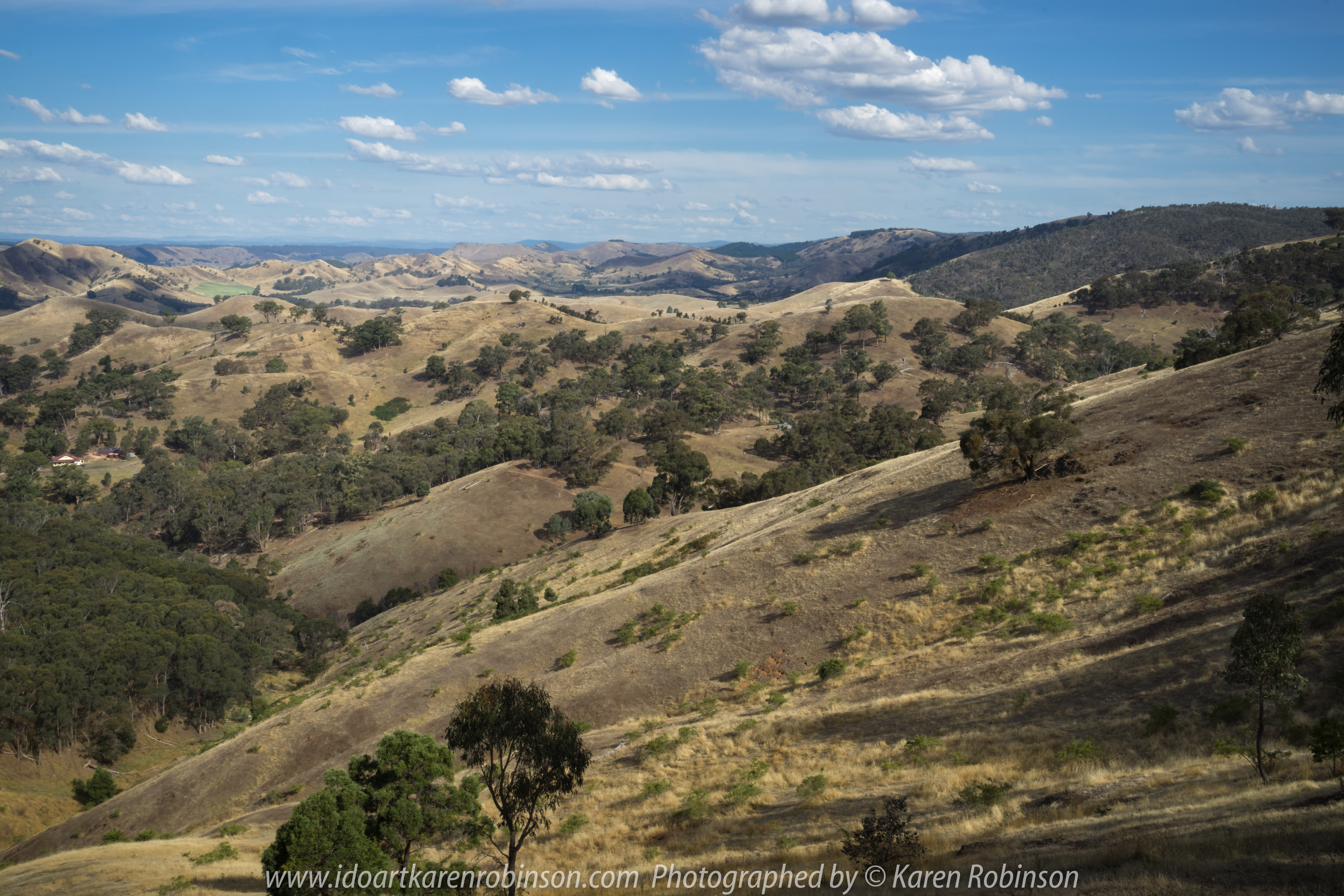 Strath Creek, Victoria - Australia 'Murchison Gap Lookout' Photographed by Karen Robinson Dec 2017 www.idoartkarenrobinson.com NB. All images are protected by copyright laws. Comments: Our last stop before heading back home. We had been here earlier in the year during winter when this view was very green but now with Summer here - it is turning brown and dry.